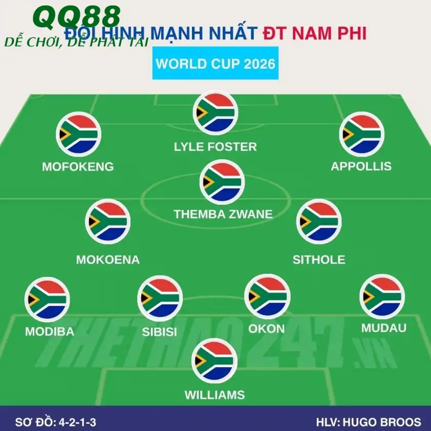 Sơ đồ chiến thuật dự kiến của Nam Phi